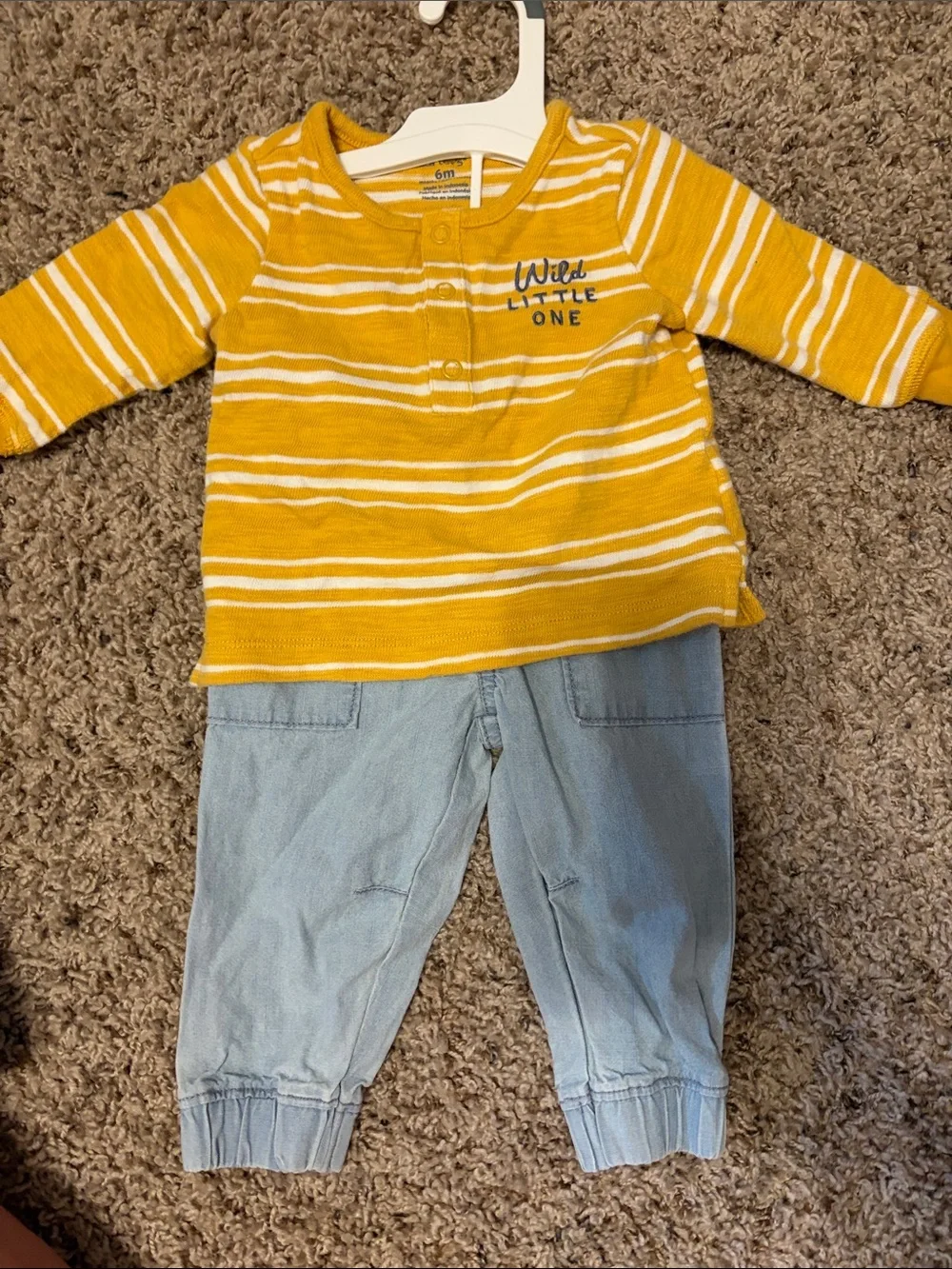 Carter's Yellow & White Striped 'Wild Little One' Top with Light Blue Pants